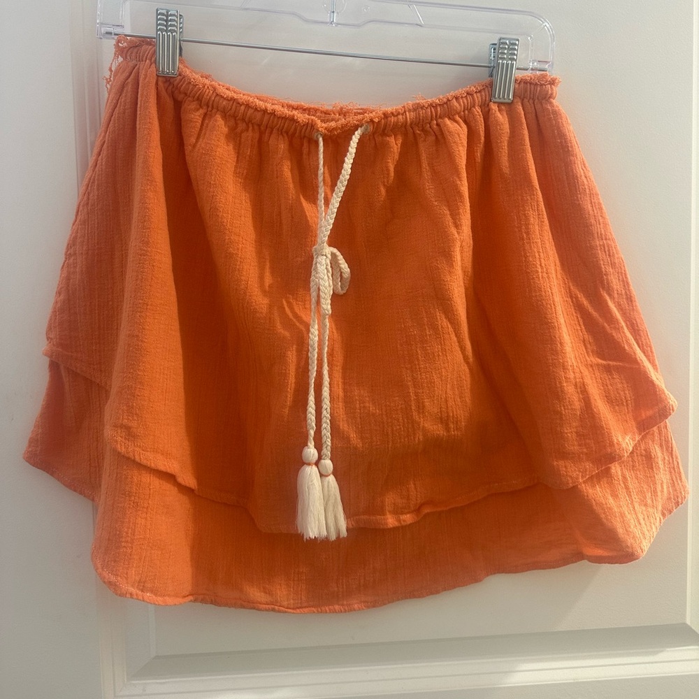 Free People Orange Flowy Ruffle Skirt Size Small EUC 100% Cotton